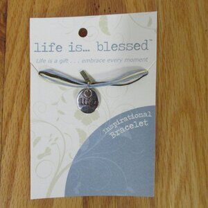 LIFE IS BLESSED INSPIRATIONAL BRACELET NEW IN PACKAGE BLUE JUTE DM Merchandising